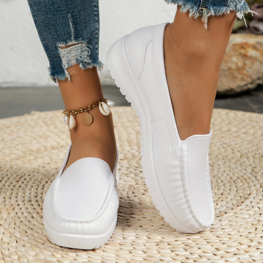 Autumn Work Shoes for Women – White Flat Nurse Shoes with Soft Sole and Anti-Slip Grip
